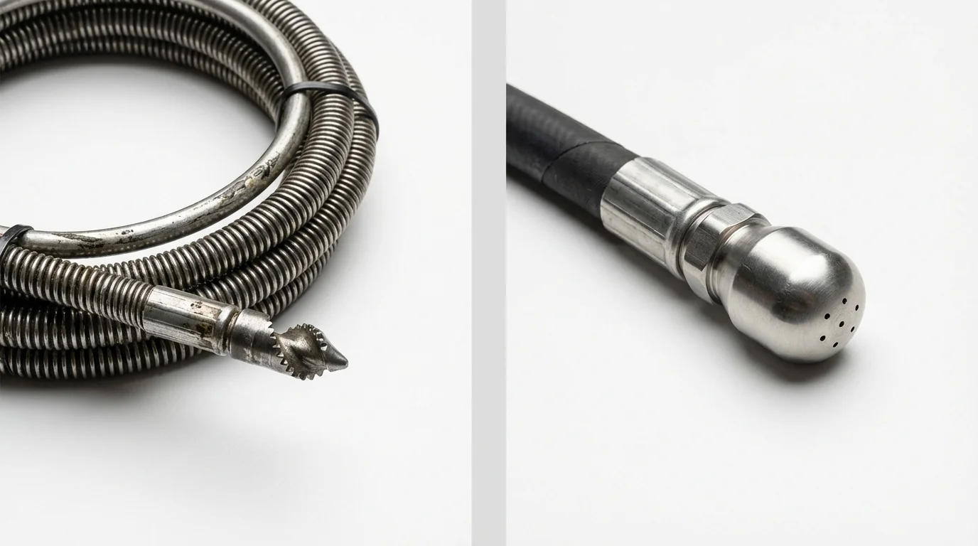 Drain snake cable and hydro jetting nozzle used for drain cleaning in Florence, MS