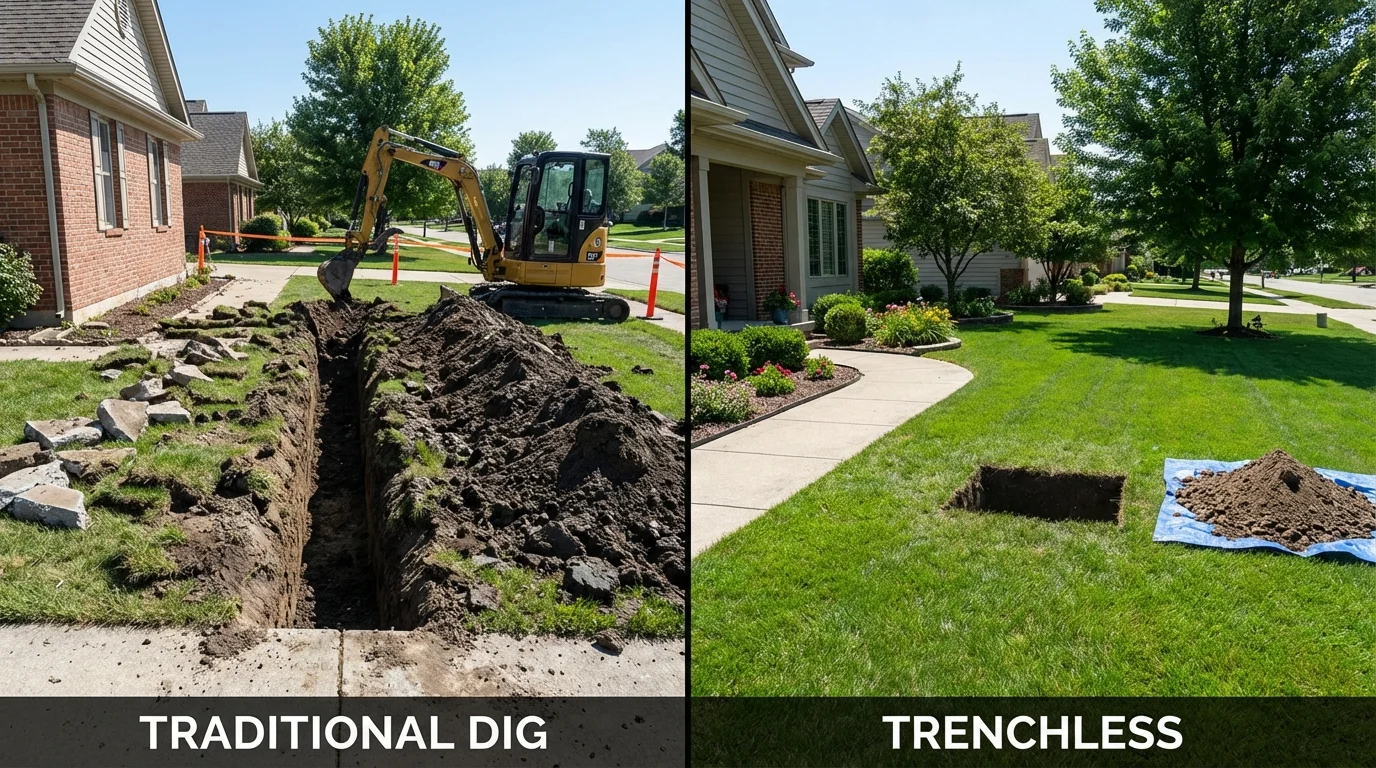 Trenchless sewer repair with minimal yard damage versus traditional excavation in Florence, MS